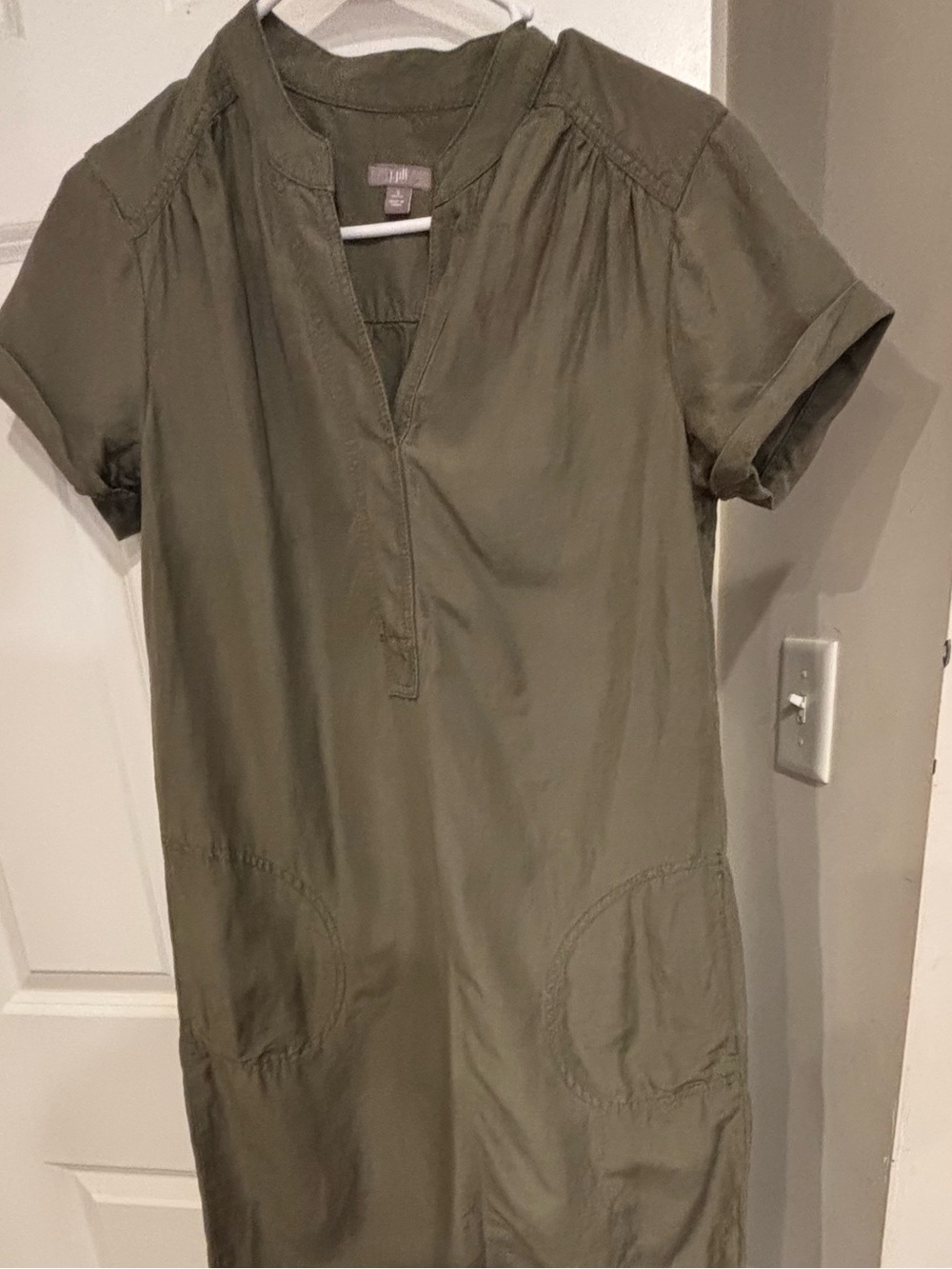 J jill Split V Dress with Pockets Olive Green